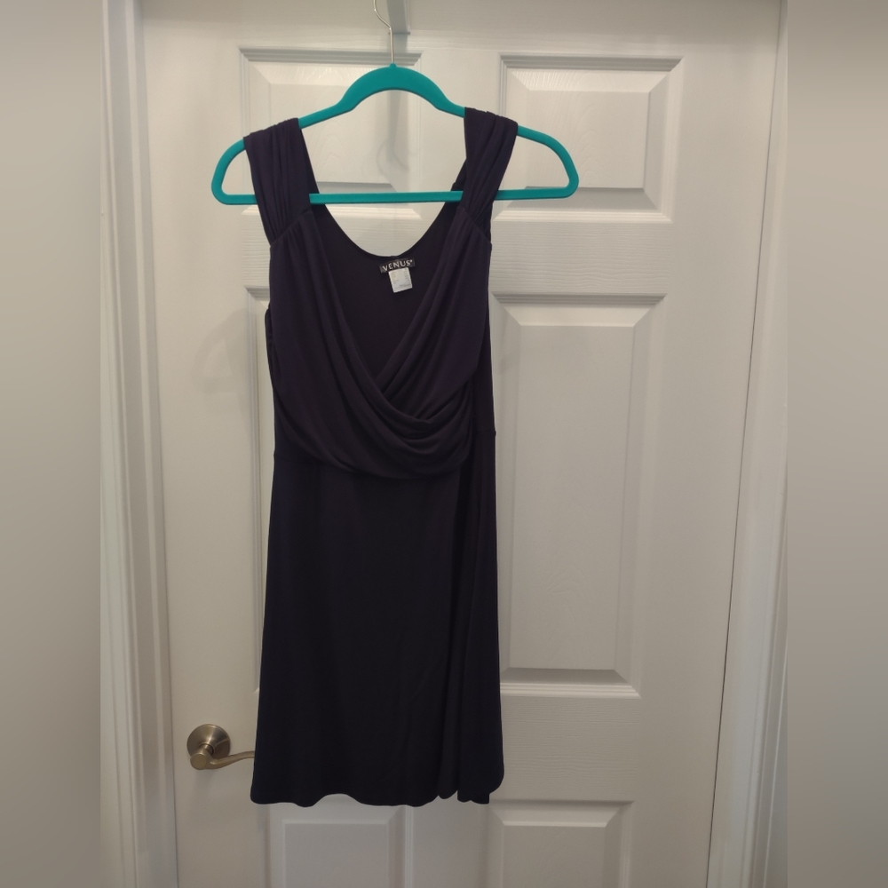 Venus Sleeveless Knit Stretch Cris Cross Dress Size Medium Navy Blue